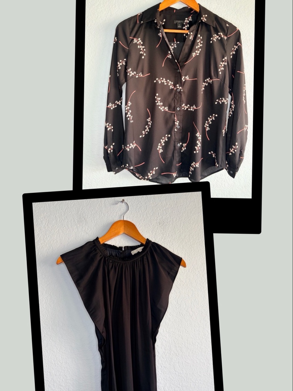 Bundle Ann Taylor Black Floral Button-Down, Size SP, Loft Flutter Sleeve XS